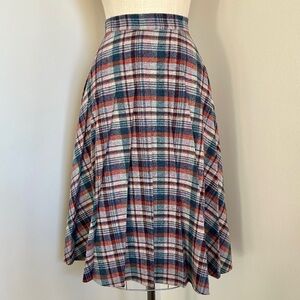 VTG 70s Plaid Wool Skirt Handmade Pleated Rolled Hem Winter Tailored Preppy Sz 2